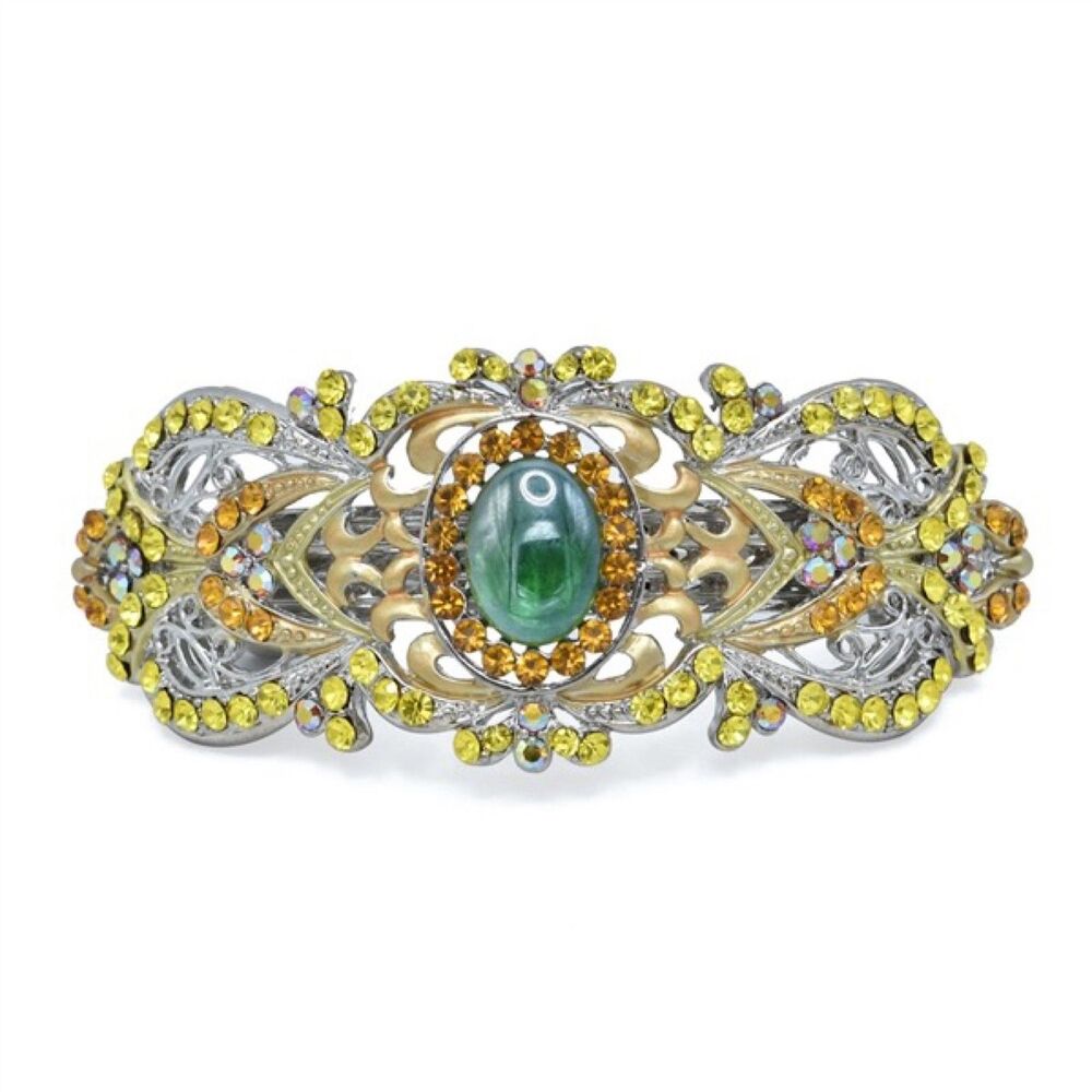 Beautiful Yellow Crystal Bohemian Metal Barrette